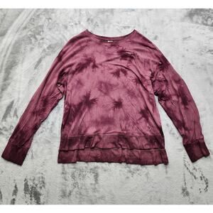 JoyLab Top Womens L Burgundy Red Tie Dye Soft Lightweight Pullover Thumbholes
